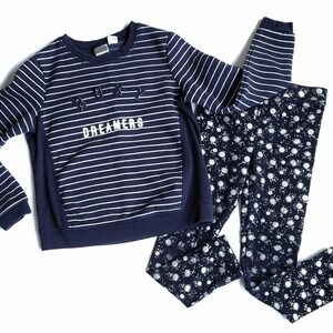 Girls 6 Crewcuts & Roxy Outfit Warm Fleece Lined Navy Blue